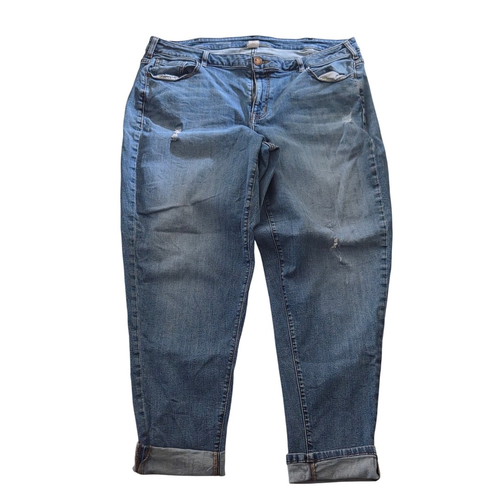 Lane Bryant Womens 22 Boyfriend Jeans Blue Distressed Cuffed Medium Wash Denim